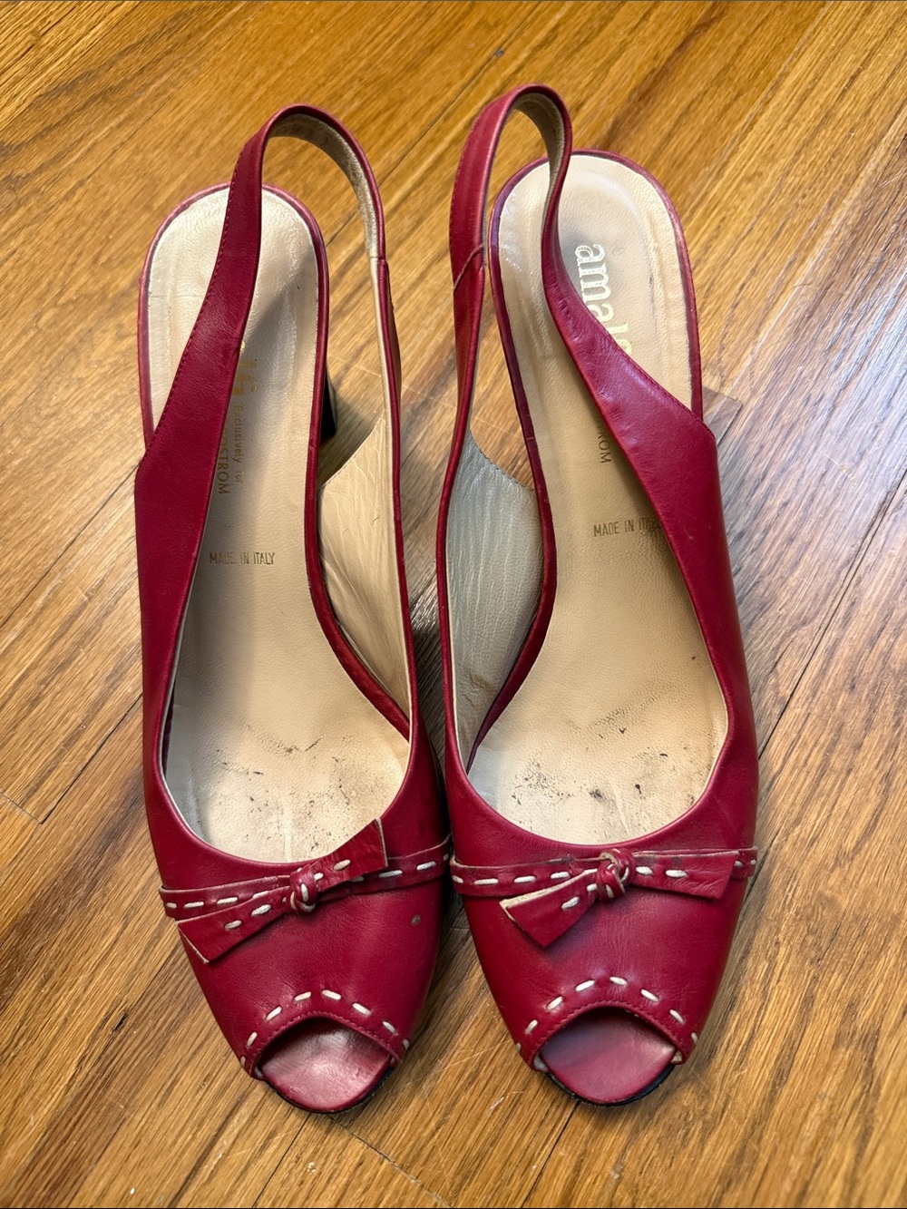 Amalfi Red Leather Slingback Peep-Toe Heels